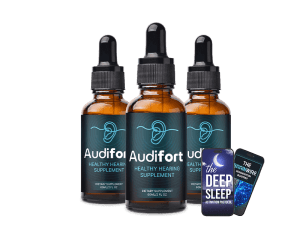 Three Audifort supplement bottles